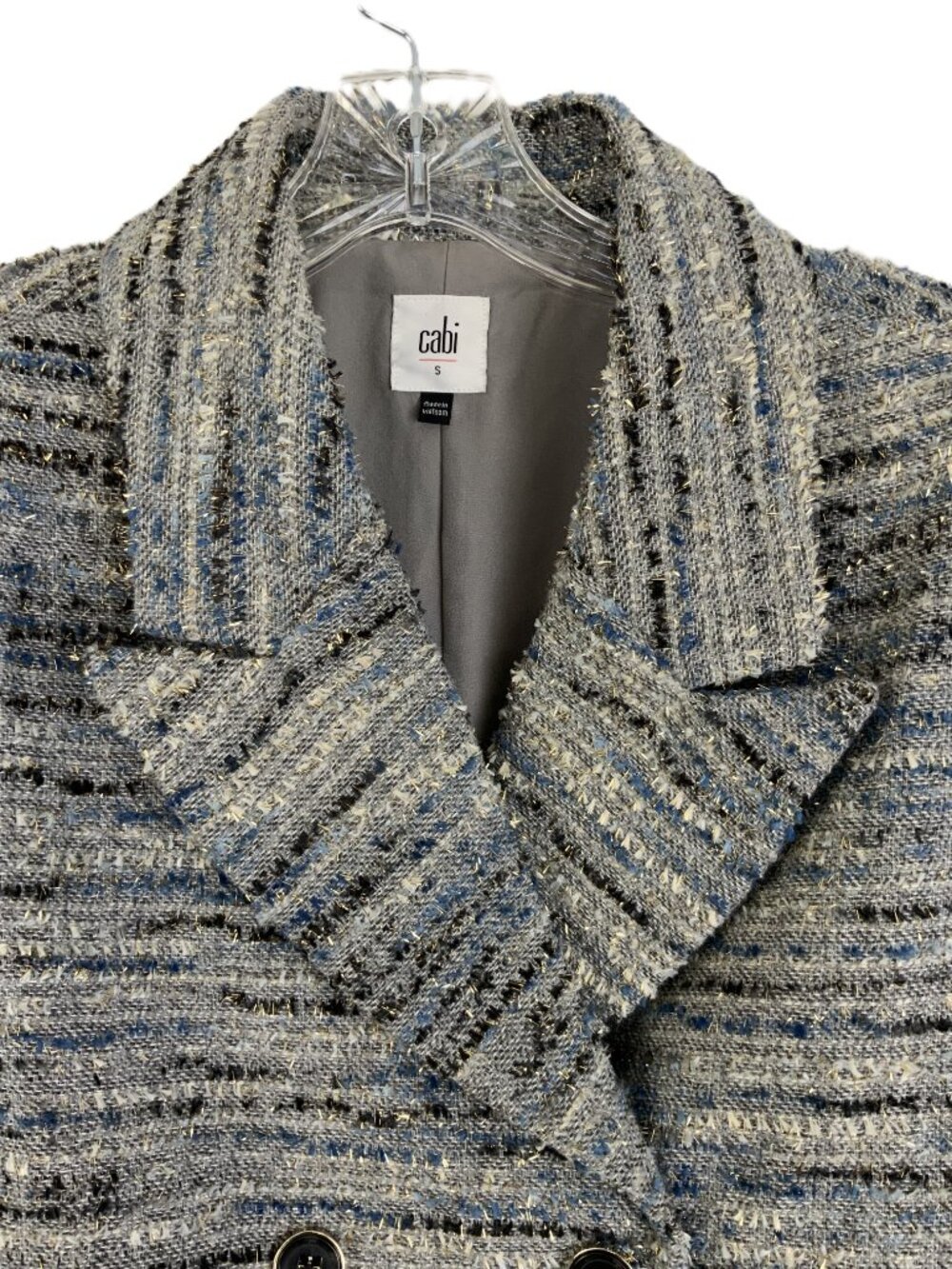 CABI Radiance Cropped Jacket Gray/ Blue Tweed with Silver Sz S - Picture 5 of 16